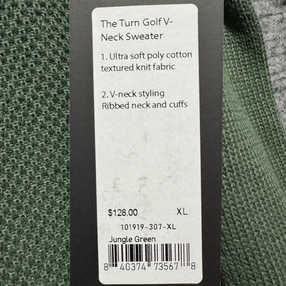 RHONE‎ The Turn Golf V Neck Sweater Mens XL Jungle Green Textured Knit